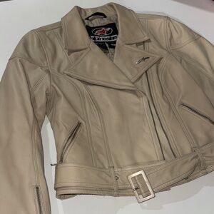 Y2K Alpinestars Women's Tan 100% Genuine Leather Motorcycle Jacket‎